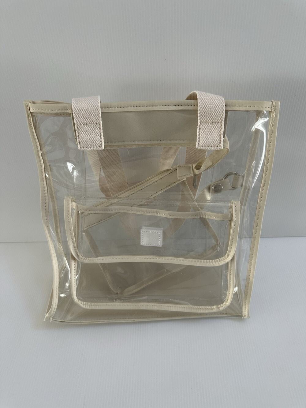 Clear Stadium Tote Bag with Pouch (Beige Trim)